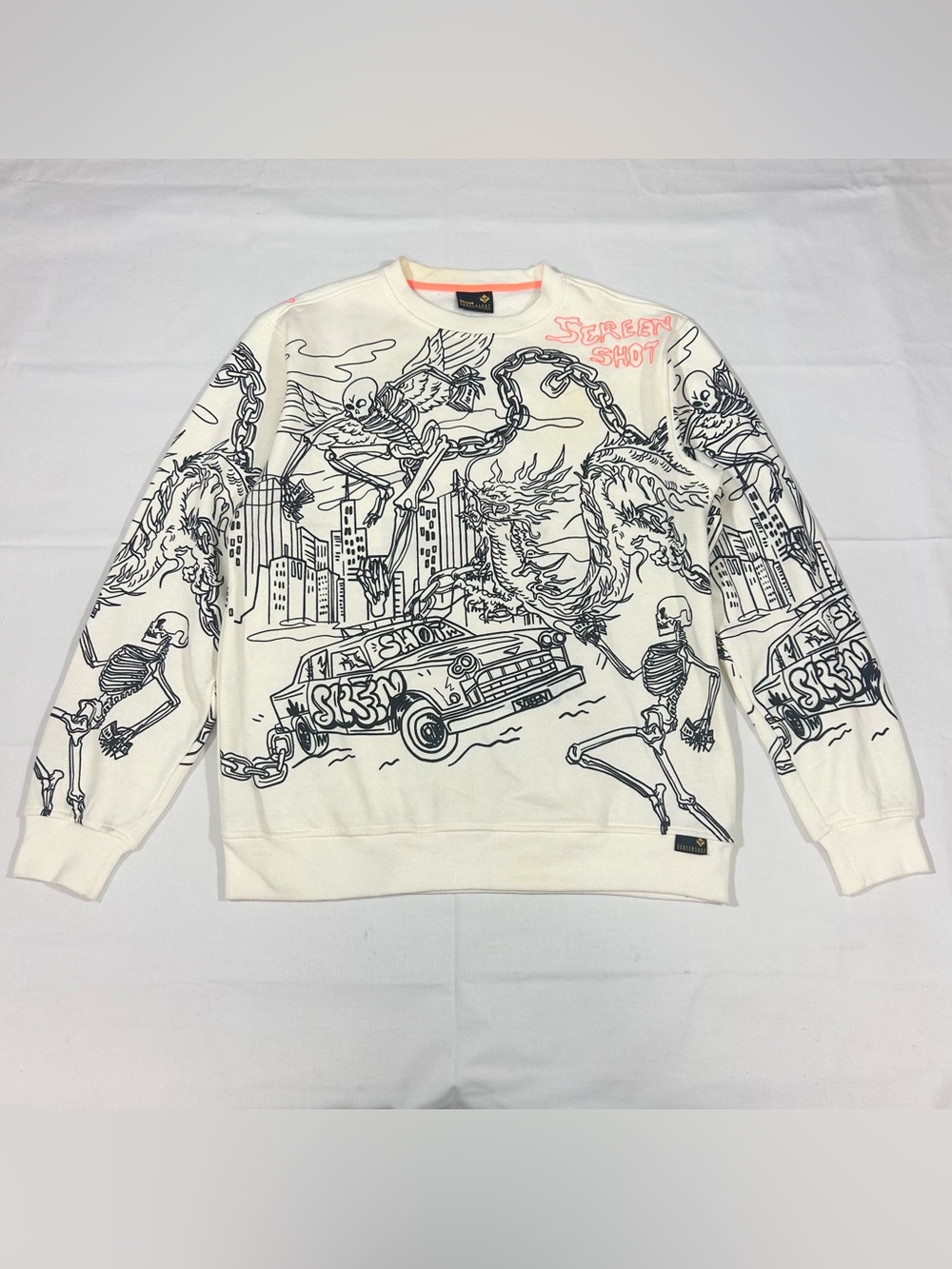 Screenshot Urban NYC Mens Sz L Graffiti Hip Hop AOP Fleece CrewNeck Sweatshirt